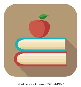 Flat design icon with two books and apple