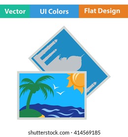 Flat design icon of two travel photograph in ui colors. Vector illustration.