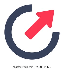 A flat design icon of upward right corner arrow