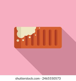 Flat design icon of a used sponge with foam on a clean, pink background