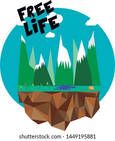 flat design icon vetor nature free life print, color and text editable