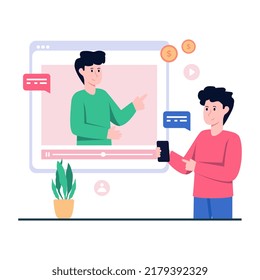 A flat design icon of video chat