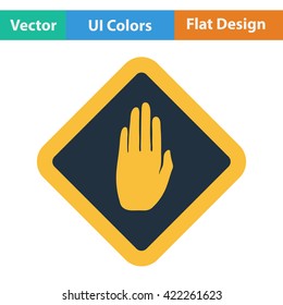Flat design icon of Warning hand sign in ui colors. Vector illustration. 