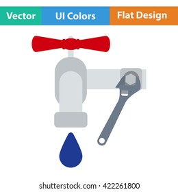Flat design icon of wrench and faucet in ui colors. Vector illustration. 