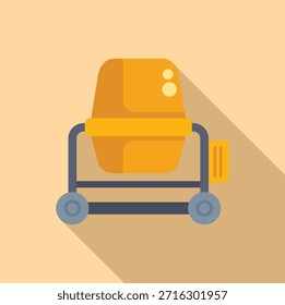 Icono plano del diseño de un mezclador amarillo del cemento de la historieta con efecto largo de la sombra