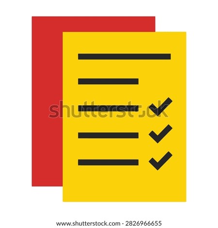 Flat design icon of a yellow document with checkmarks representing a completed to do list, layered over a red file folder. Ideal for business and organization concepts.