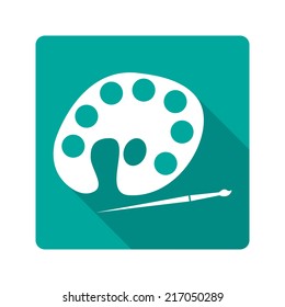 Flat design icon.palette with paints and brush 
