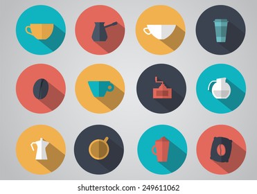 Flat design of icons for coffee shops and cafes. Set. Vector illustration