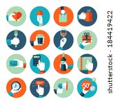 Flat design icons collection of hand using a variety of products