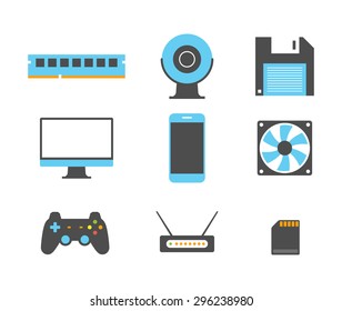 Flat design icons of computer and mobile devices. 