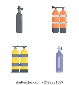 Flat design icons depicting various scuba diving tanks for different diving scenarios