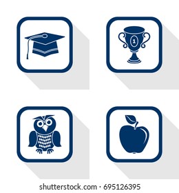 flat design icons education set - graduation, cup, apple, owl