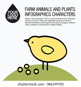 Flat design icons with farm animal - chicken