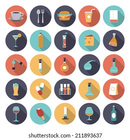 Flat Design Icons For Food And Drinks Industry. Vector Eps10 With Transparency.