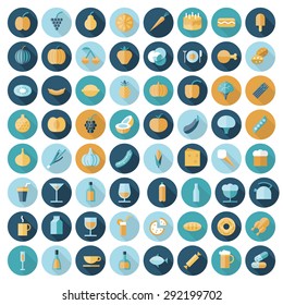 Flat design icons for food and drinks. Vector eps10 with transparency.