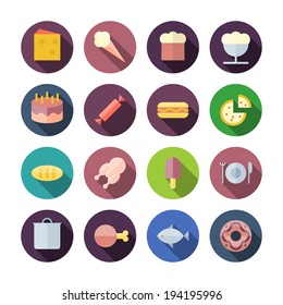 Flat Design Icons For Food. Vector illustration eps10, transparent shadows.