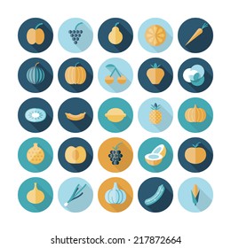 Flat design icons for fruits and vegetables. Vector eps10 with transparency.