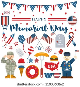 Flat design icons, Happy Memorial Day, Vector 