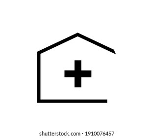 Flat design icons of the house with a cross, a roof (hospital). Vector.