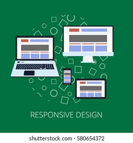 Flat design icons for internet advertising responsive web design and graphic design. Tablet, laptop, mobile phone and desktop screens icons. Vector illustration