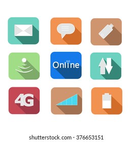 Flat design icons with long shadow effect for business or social media marketing