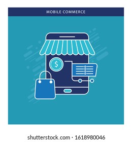 flat design icons for mobile or smartphone commerce. Online mobile shopping