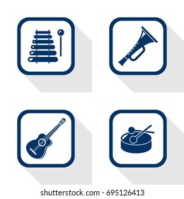 flat design icons music set - trumpet, guitar, drum, xylophone