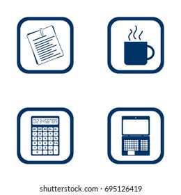 flat design icons office set - document, cup, calculator and laptop