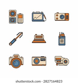 Flat design icons of old cameras suitcases maps and binoculars