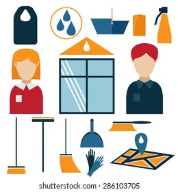 flat design icons on cleaning service theme
