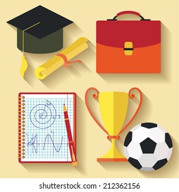 Flat design icons per student or scholl