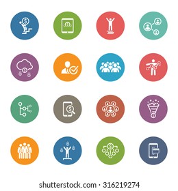 Flat Design Icons Set. Icons for business, management, finance, strategy, planning, analytics, banking, communication, social network, affiliate marketing. 
