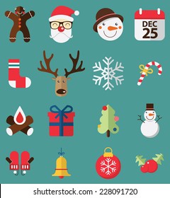 Flat design of icons set  for Christmas. Vector. Illustration.