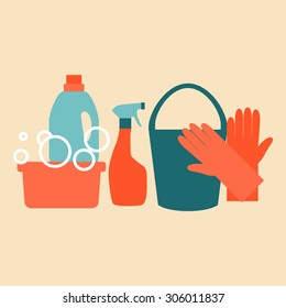 Flat design icons set for cleaning and housekeeping. 