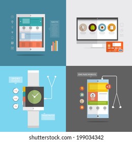 Juego de iconos de diseño plano. Ilustración conceptual para teléfonos móviles, Tablet PC, Smart Watch y diseños de mercado de aplicaciones.