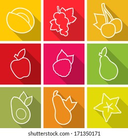 Iconos de diseño plano. Juego de frutas. Ilustración vectorial.