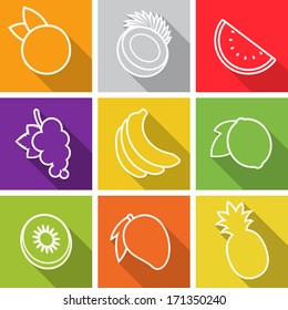 Flat design icons. Set of fruit. Vector illustration.