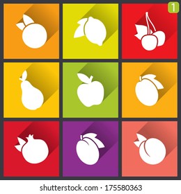 Flat design icons. Set of fruit. Vector illustration.