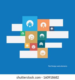 Flat design icons set for modern websites. Complete template in various colors. Eps10 vector illustration