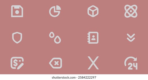 Flat design icons set on a muted rose background