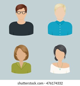 Flat design icons set. Stylish avatars for profile page, social network, social media. Vector illustration.