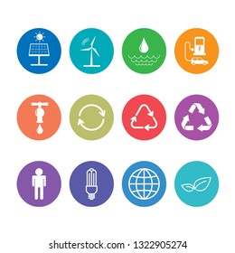 Flat design icons set for sustainable energy and Ecology concept, vector illustration 