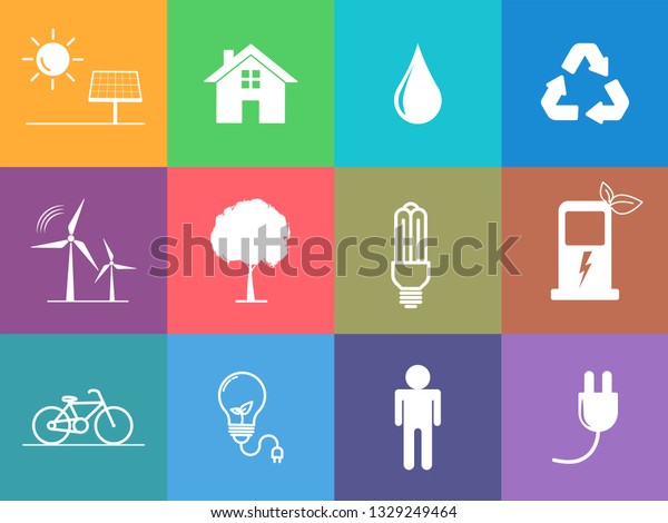 Flat design icons set of sustainable energy\
and Ecology concept, vector illustration\
