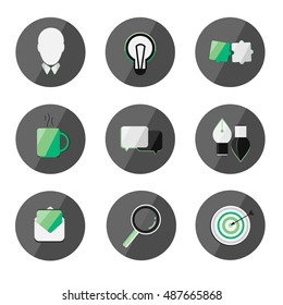 Flat design icons set  vector illustration concept of web development service,creative process, social media marketing, graphic design, business company branding items.