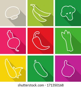 Flat design icons. Set of vegetables. Vector illustration.