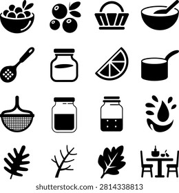 Flat Design Icons Showcasing Various Cooking Ingredients and Kitchen Tools for Culinary Use