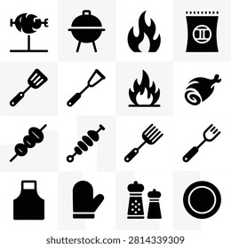 Flat Design Icons Showcasing Various Barbecue Grilling Tools and Cooking Accessories for Outdoor Cooking