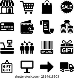 Flat Design Icons Showing Shopping Payment Methods Gift Cards and Retail Concepts With Clear Visuals