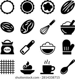 Flat Design Icons Showing Various Cooking Ingredients Tools and Kitchen Items for Food Preparation