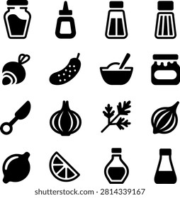 Flat Design Icons Showing Various Cooking Ingredients and Kitchen Tools with Minimalist Style